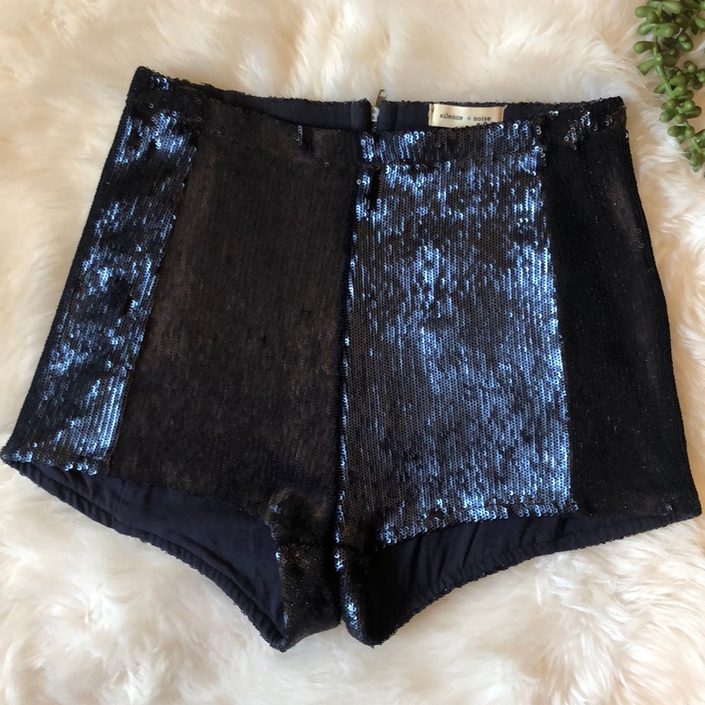 silence + noise Black Sequin High-Waist Shorts